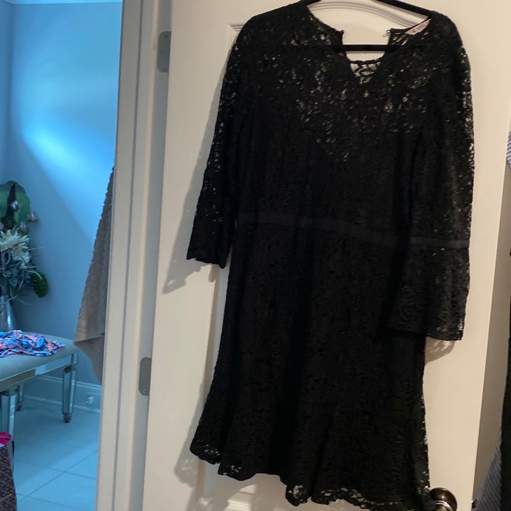 lace overlay casual cocktail dress with flutter sleeve